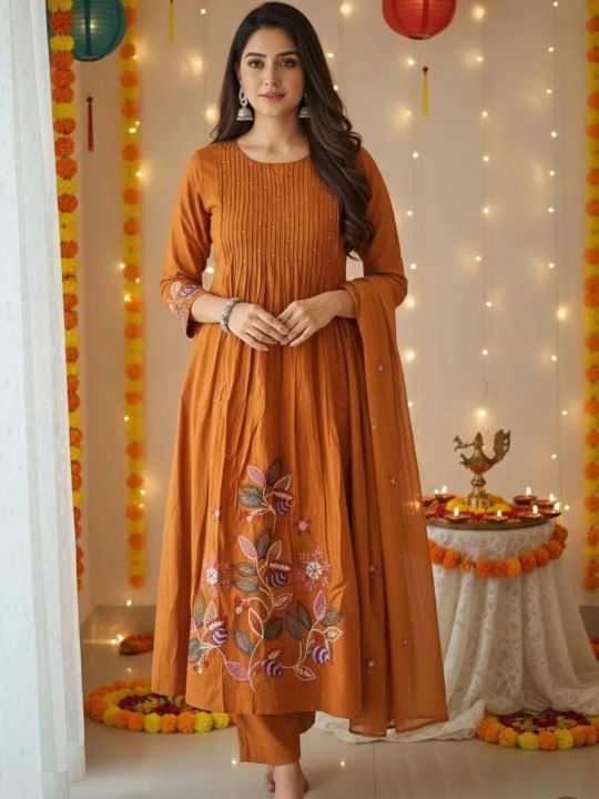 Suit Sets in Pure Cotton Top pant with duppta with Fully Handwork