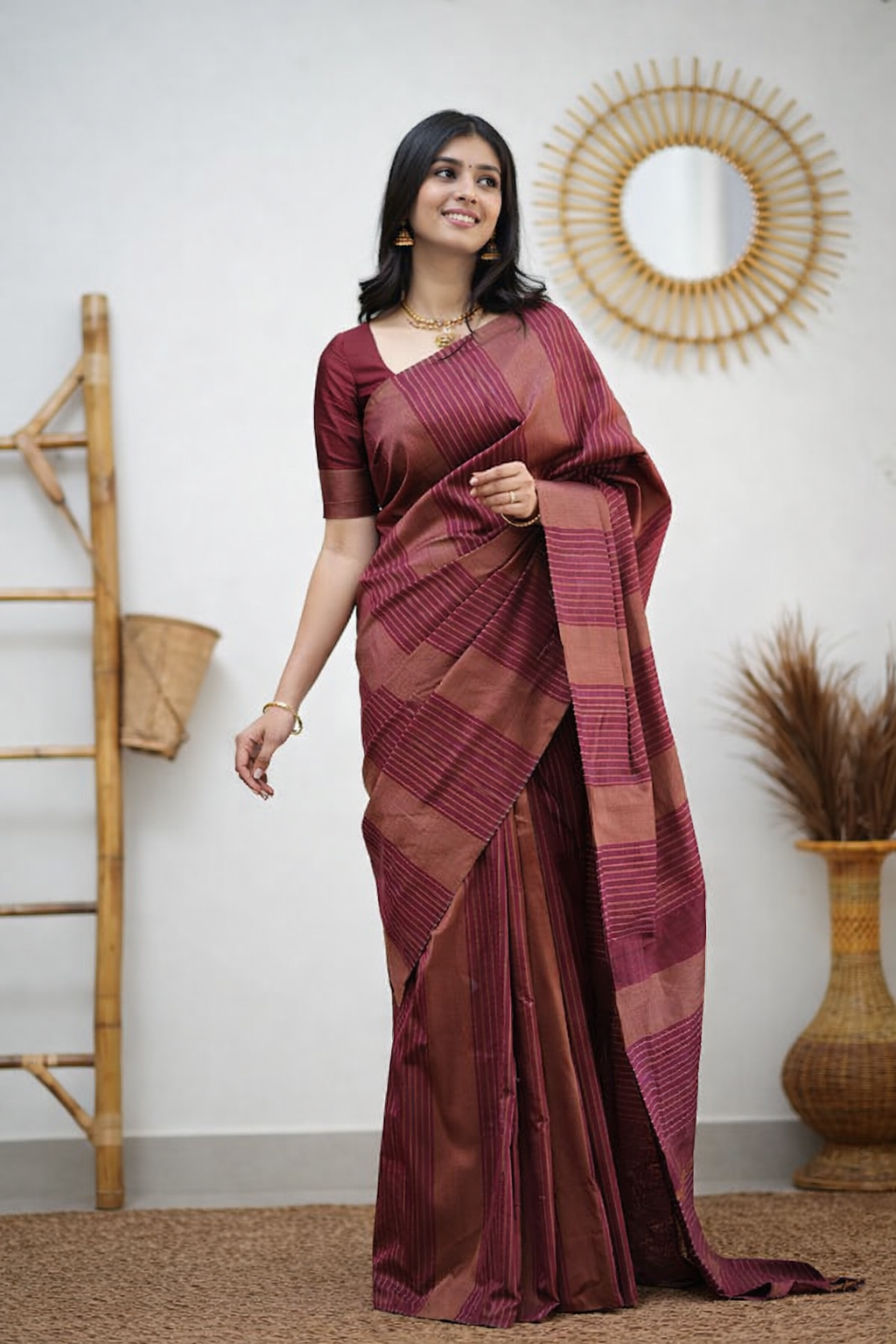 Maroon color soft lichi silk saree with jacquard weaving work 60326 Maroon color soft lichi silk saree with jacquard weaving work 60326