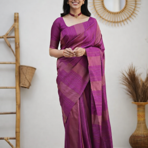 Purple color soft lichi silk saree with jacquard weaving work 60324